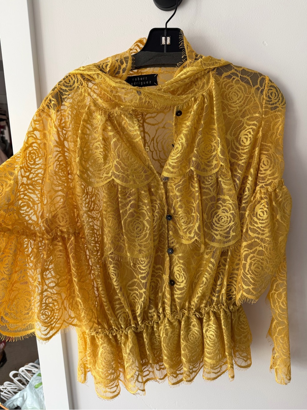 Robert Rodriguez Gold Lace Overlay Top